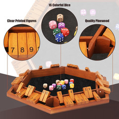 1-6 Players Shut The Box Dice Games, Wooden Board Table Math Game with 16 Dice a