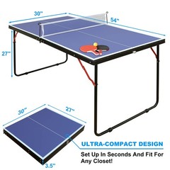 Table Tennis Table, 4.5ft Portable Ping Pong Table Game Set, Mid-Size Foldabl…