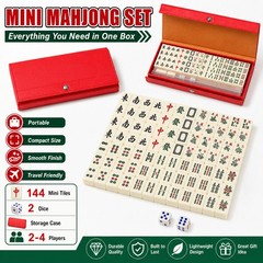 Mini Mahjong Set 144 Tiles 2 Dice Travel Board Game Storage Case Gift for Kids!!
