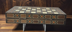 Lebanese Backgammon And Checker Board Set With Mother Of Pearl/Walnut Inlays