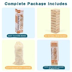 Wooden Tumbling Tower Block Game 54 PCS Stacking Game for Kids Adults