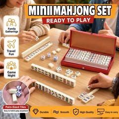 Mini Mahjong Game Set Travel Size Tiles with Storage Case Dice Kids Adults Party