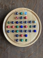 Vintage Wooden Solitaire Board Game with Marbles – Classic Strategy Puzzle
