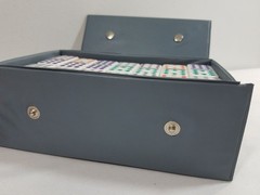 Pavilion Dominoes Double 12 Set 91pc Vtg Snap-Closure Case Multicolored Tiles