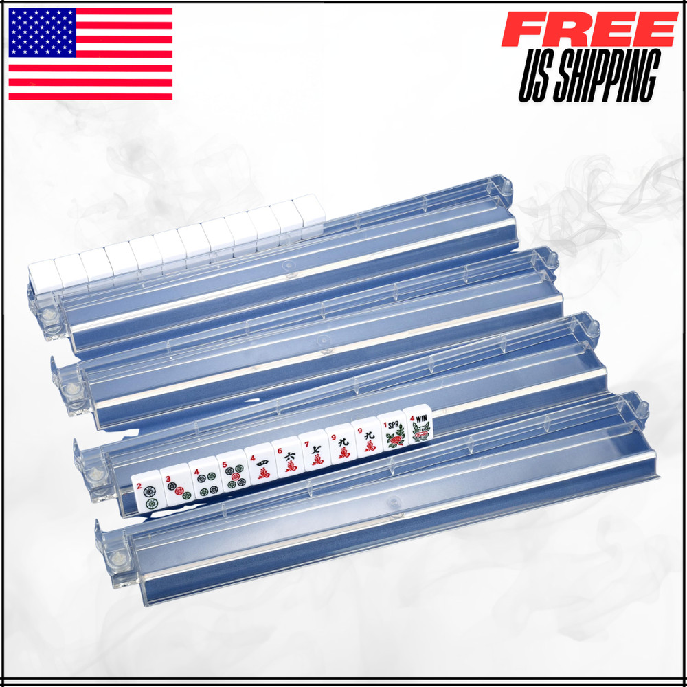 Mahjong Racks with Pushers Set of 4 Clear Acrylic Tile Racks