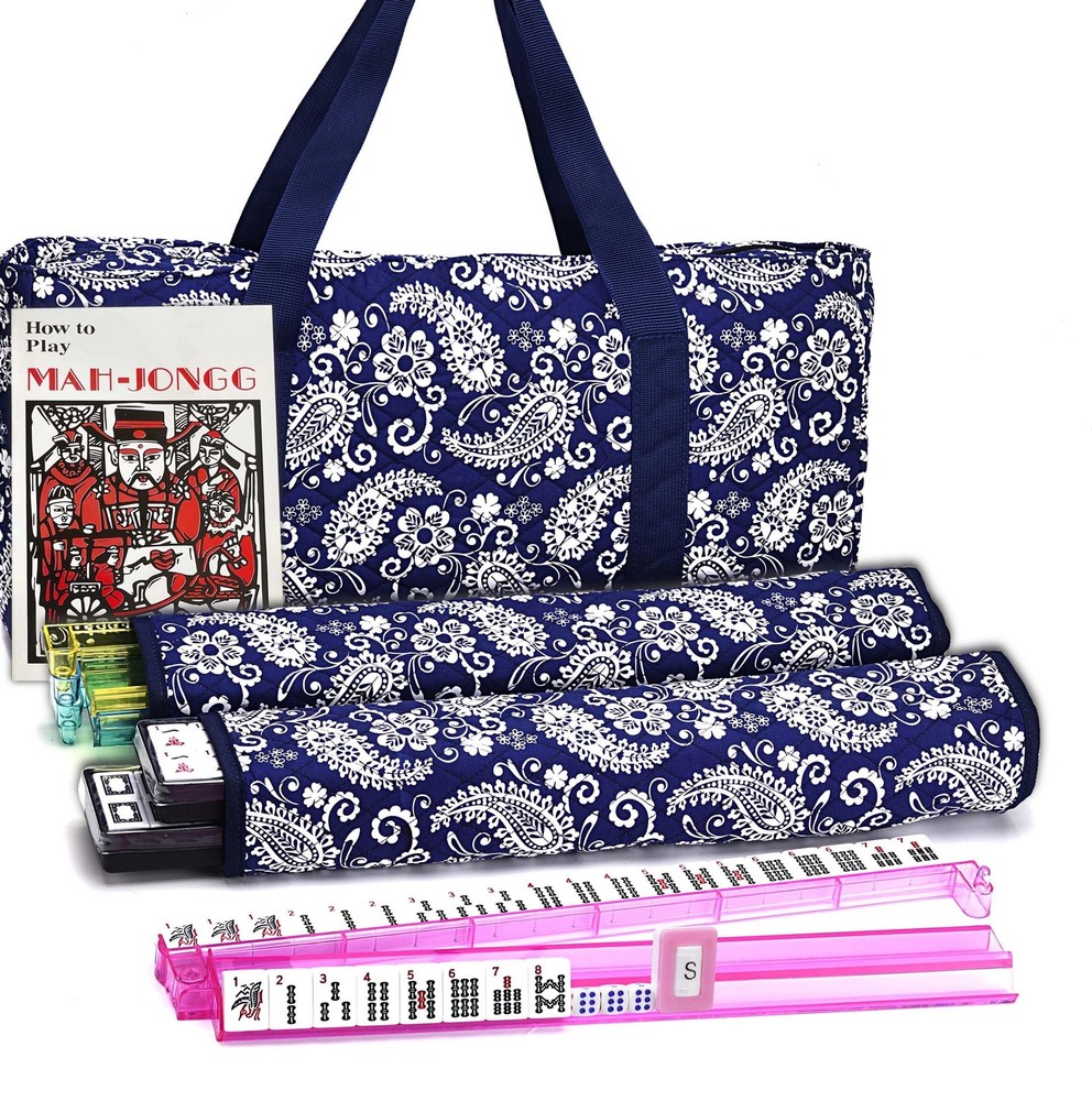 American Mahjong Set, Blue Paisley Carrying Bag,166 Premium White Tiles,4 All…