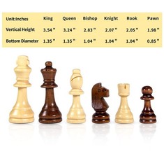 Large Weighted Wood Chess Pieces, 3.5 Inch King, Pieces Only, No Board