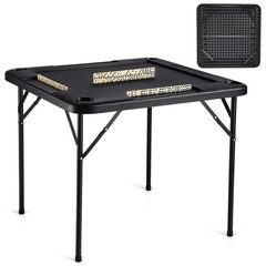 Uimoso Mahjong Table 4Player Folding Card Table & 4 Cup Holders Chip Trays Black