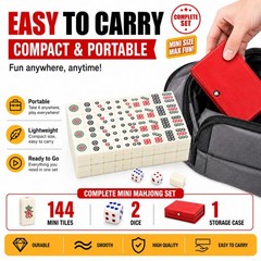 Travel Mini Mahjong Set 144 Tiles 2 Dice Red Carry Case Family Tabletop Game Toy