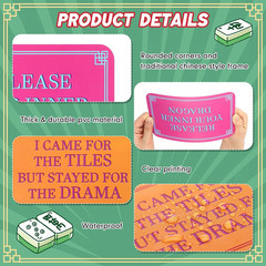 Mahjong Tile Shuffler Set with Traditional Frame and Fun Sayings, 4 Pieces