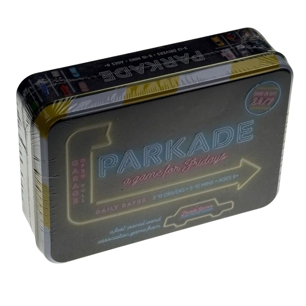 Parkade Board Game Tin Box Fast Paced Word Association Fun Facade Family Party