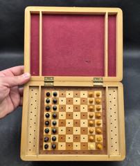 Vintage Soviet Wooden Pegged Chess Set Folding Wooden Box USSR