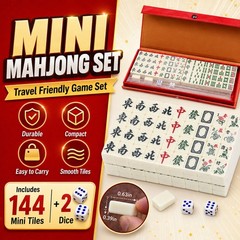 Mini Mahjong Set 144 Tiles 2 Dice Compact Portable Case Classic Table Game Gift!