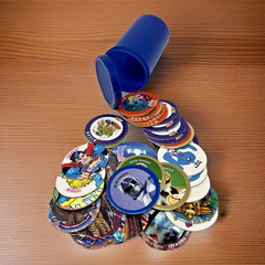 Vintage Pogs Lot Various 1990s Power Rangers, Jurassic Park, DC Comics w/ Tube