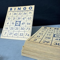 Rare Antique Bingo Set Complete with 50 Cards, Wooden Call Numbers New Unplayed