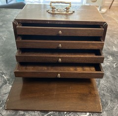 VERY NICE Antique Vintage Chinese Mahjong Wood Brass Drawers Case Box ONLY