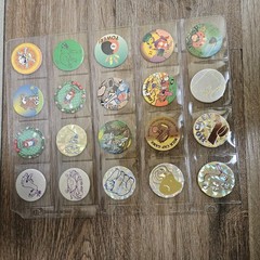 Vintage 1990s Mix Lot of 150 Pogs and 1 Metal Slammers Plus Binder Sleeves