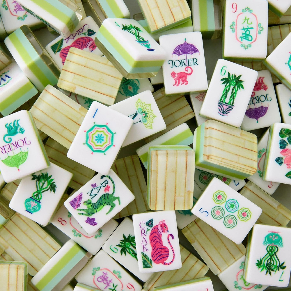 160 American Mahjong Tiles 4-Layer Acrylic Bamboo Grain Engraved Set