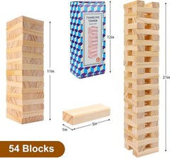 Wooden Blocks Stacking Tumbling Tower Game for Kids Adults Family 54 Pcs Classic