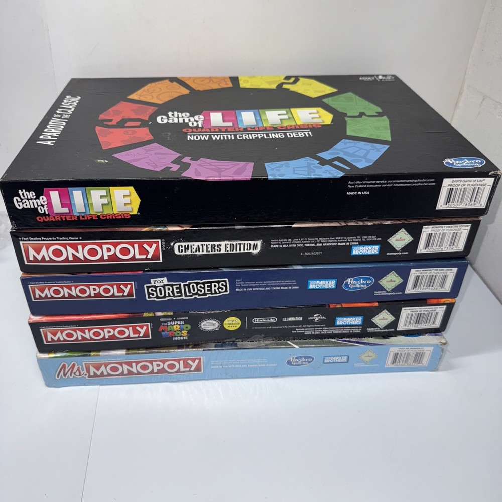 Lot Of 4 Various Monopoly Games + Life 1/4 Life Crisis 2 Games Are Sealed