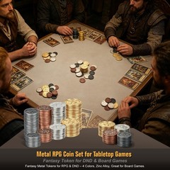 Metal Coin Set with Leather Organizer for Board Games, Dragons and Dungeons, …