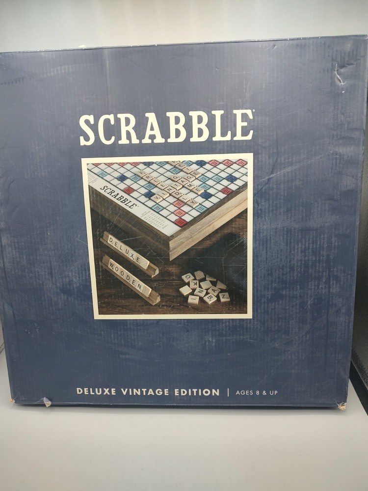OPEN Box Scrabble Deluxe Vintage w/ Rotating Wooden Game Board Turntable