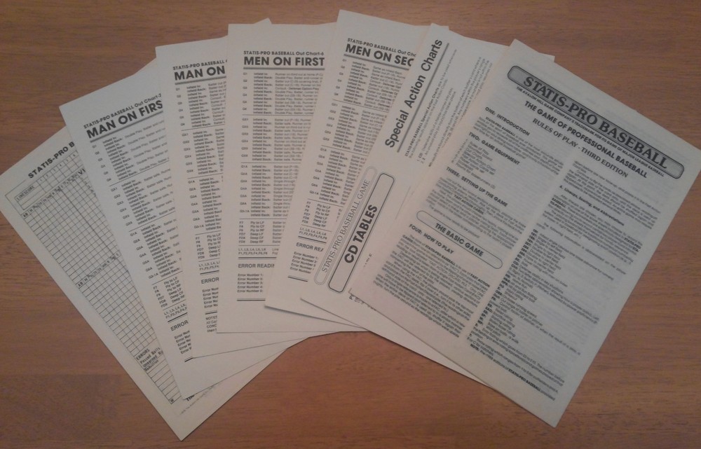 Statis Pro Baseball Charts, Rules and Scoresheets – Printed on Cardstock