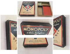 1937 Vintage Monopoly Black Box & Board with Metal Tokens Wood Houses & Hotels