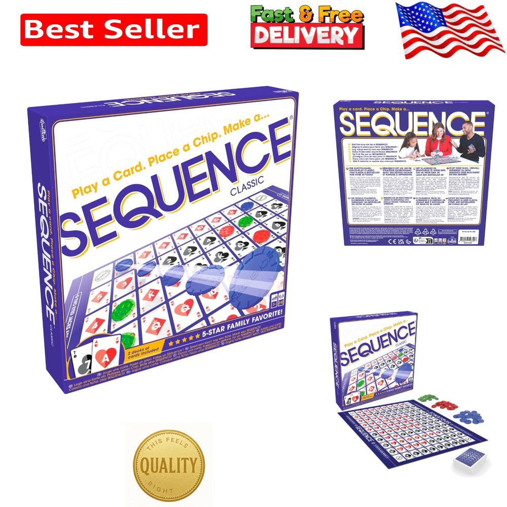 Family SEQUENCE Game with Folding Board – Fun for All Ages 7+ – Strategy Skills