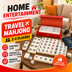 Portable Travel Mahjong Set 144 Tiles 2 Dice Compact Red Storage Case Game