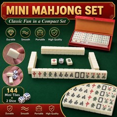 Mini Mahjong Set 144 Tiles 2 Dice Travel Board Game Storage Case Gift for Kids!!