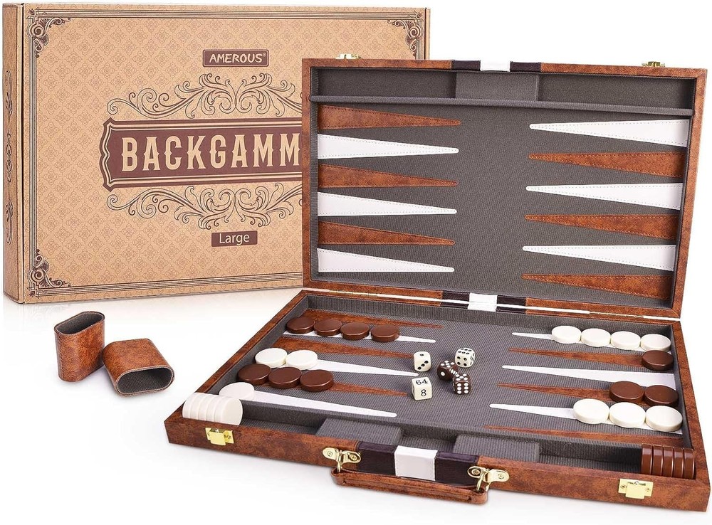 Backgammon Set, 18 Inches Classic Board Game withLeather Case, Folding Board,…