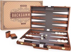 Backgammon Set, 18 Inches Classic Board Game withLeather Case, Folding Board,…
