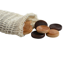 Stackable Wooden Checkers w Plant-Based Sisal Storage Bag Walnut & Maple 24 Pc