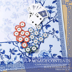 22 Inch Mini Chinoiserie Mahjong Mat for Travel Set White Floral Mahjong Mat