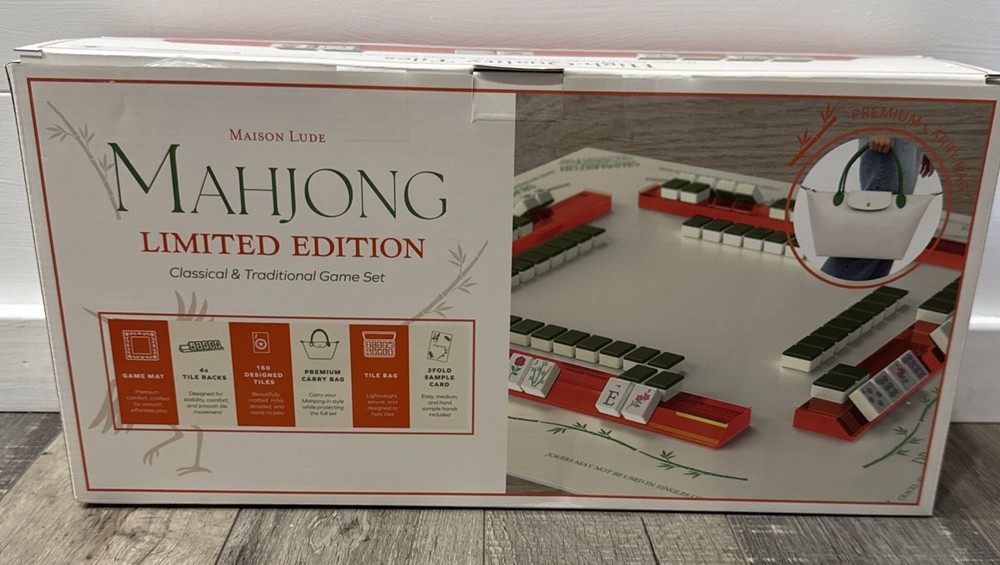 Maison Lude Mahjong Limited Edition 160 Tile Bag Premium Mat Carry Bag 4 Racks