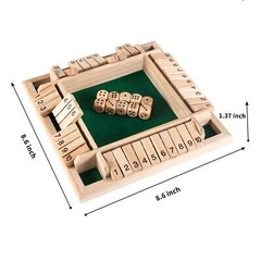 1-4 Players Shut The Box Dice GameClassic 4 Sided Wooden Board Game with 10 D…