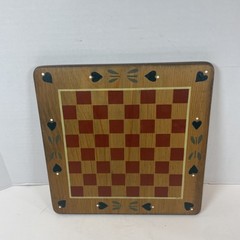 Heart and Home Checkerboard Brown Wood Folk Art Heart Painted Decor