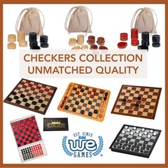 WE Games Traditional Red & Black Checkers Set, Solid Wood Board with Grooves