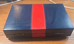 Vintage BACKGAMMON Travel Game Set Navy Blue Faux Leather Folding Case Compact