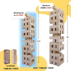 Giant Tumbling Tower Game 51pcs Wooden Blocks Stacking Up to 5.5 Feet – Fun