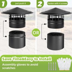 6 Inch Round Chimney Cap,Cone 6 inch Cap-Square Screen, Silver/Black