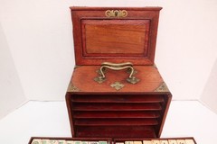 ATQ MAH JONGG SET BONE BAMBOO RARE HAND Carved mahjong THICK TILES Wood Case_)