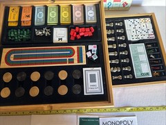 Deluxe Solid Wood Cabinet Monopoly + Clue + 6 Classic Games Chess Checkers Cards