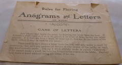 EARLY 1900’S VINTAGE INSTRUCTIONS FOR PARKER BROTHERS’ ANAGRAMS & LETTERS GAME