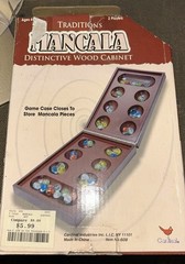 Mancala Game Solid Dark Wood Folding Multi-Color Stones Complete Cardinal