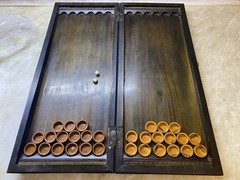 VINTAGE Soviet Hand Carved WOOD BACKGAMMON Board Game USSR Arab Sheikh Design