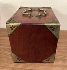 VERY NICE Antique Vintage Chinese Mahjong Wood Brass Drawers Case Box ONLY