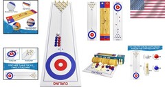 Compact 4-in-1 Game Set for All Ages – Curling, Shuffleboard, Bowling & Cornhole