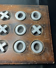 Wooden Tic Tac Toe Classic Heavy Coffee Table Game w/ Metal Pieces 9.5”x9.5”